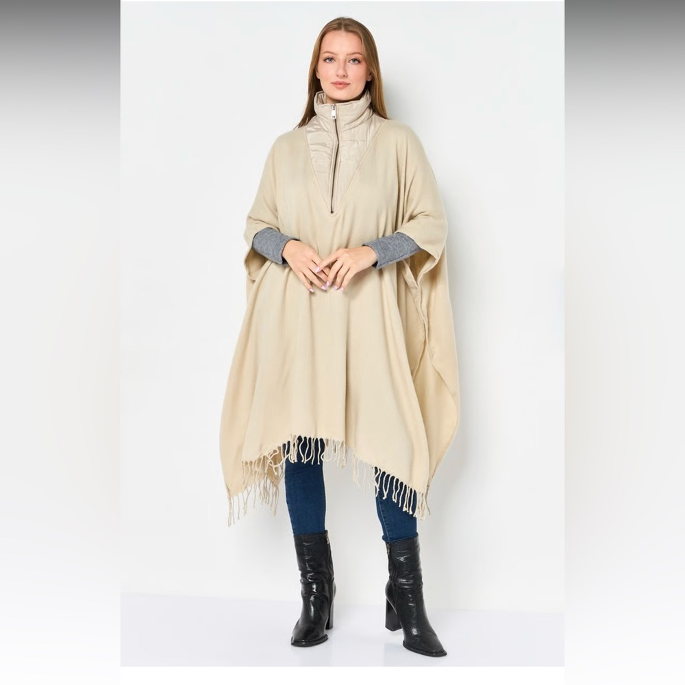 NWT Steve Madden Women Plain Poncho Sweater, Dark Beige - Picture 1 of 4
